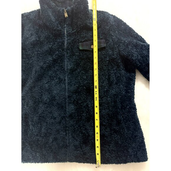 Pendleton Sherpa Fleece Jacket XL Navy Blue Zip Front Plaid Trim Cozy Soft Warm - Picture 7 of 10
